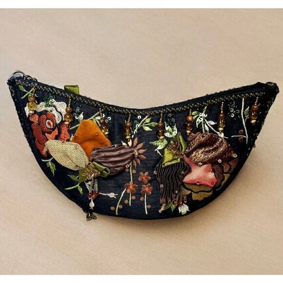 Vintage Mary Frances Silk Embroidered Floral Crossbody Bag - Picture 2 of 10